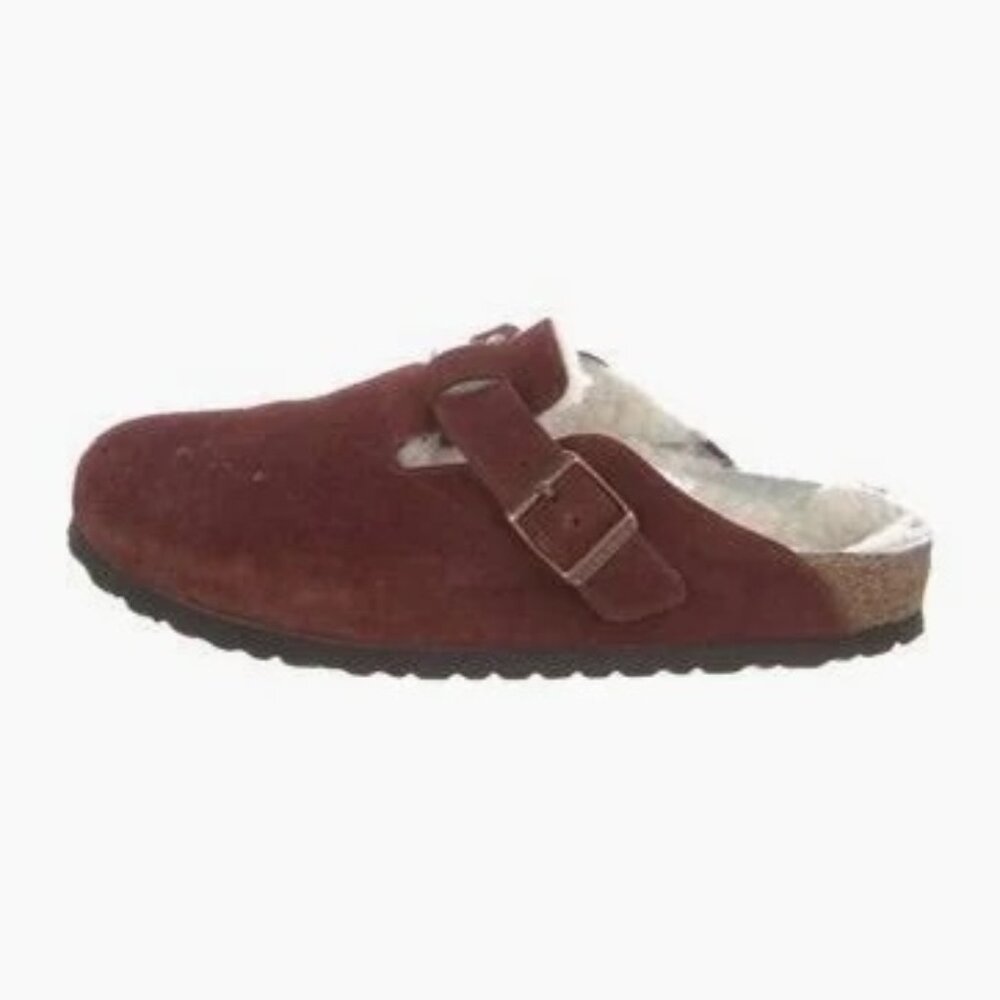 Boston Shearling Suede Burgundy Clogs Size 39